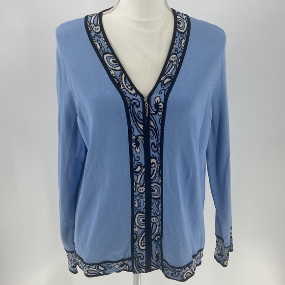 Essential G blue zip front rayon blend knit cardigan style jacket 1X - Picture 11 of 11